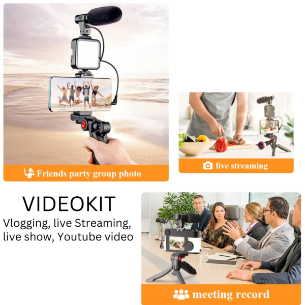 All-in-One Vlogging Kit with Mic, LED Light, Tripod, and Phone Holder - Image 3